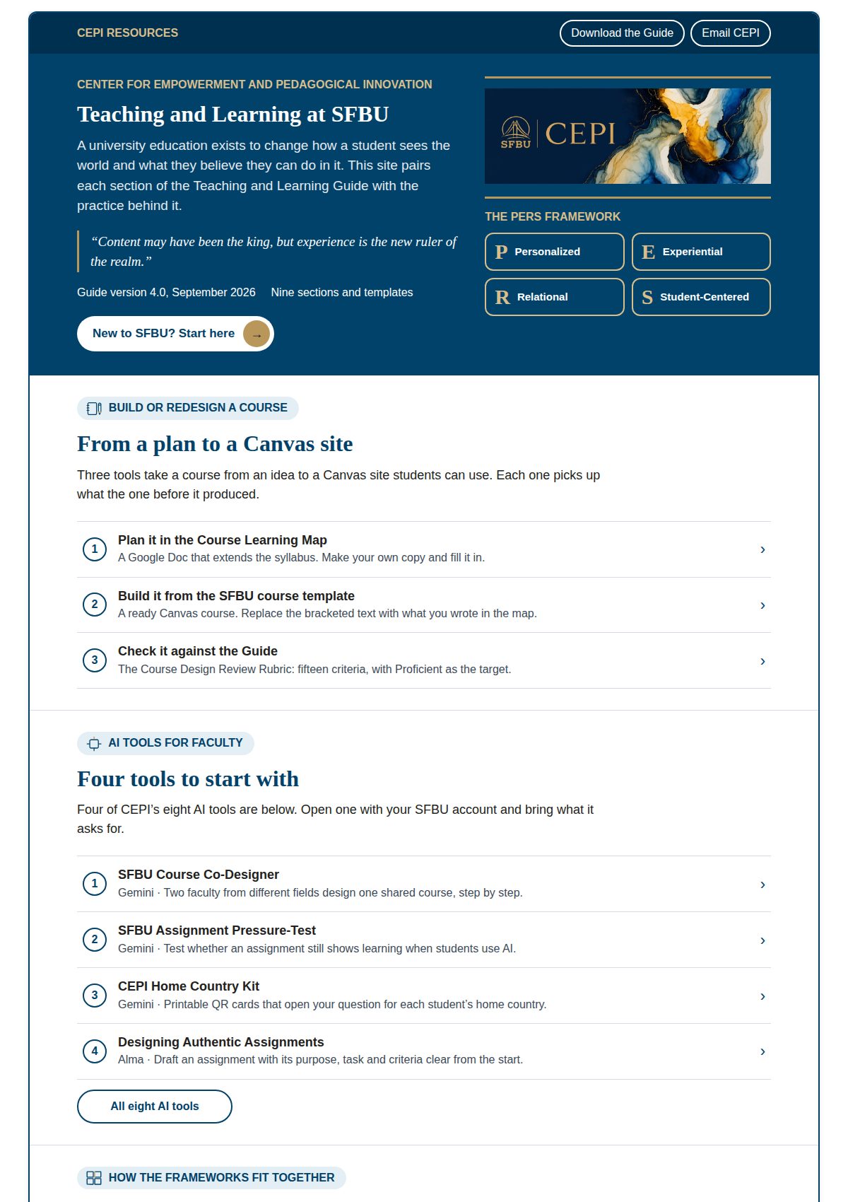 The Pro+ style Hub home page, built around the path from a plan to a Canvas site.