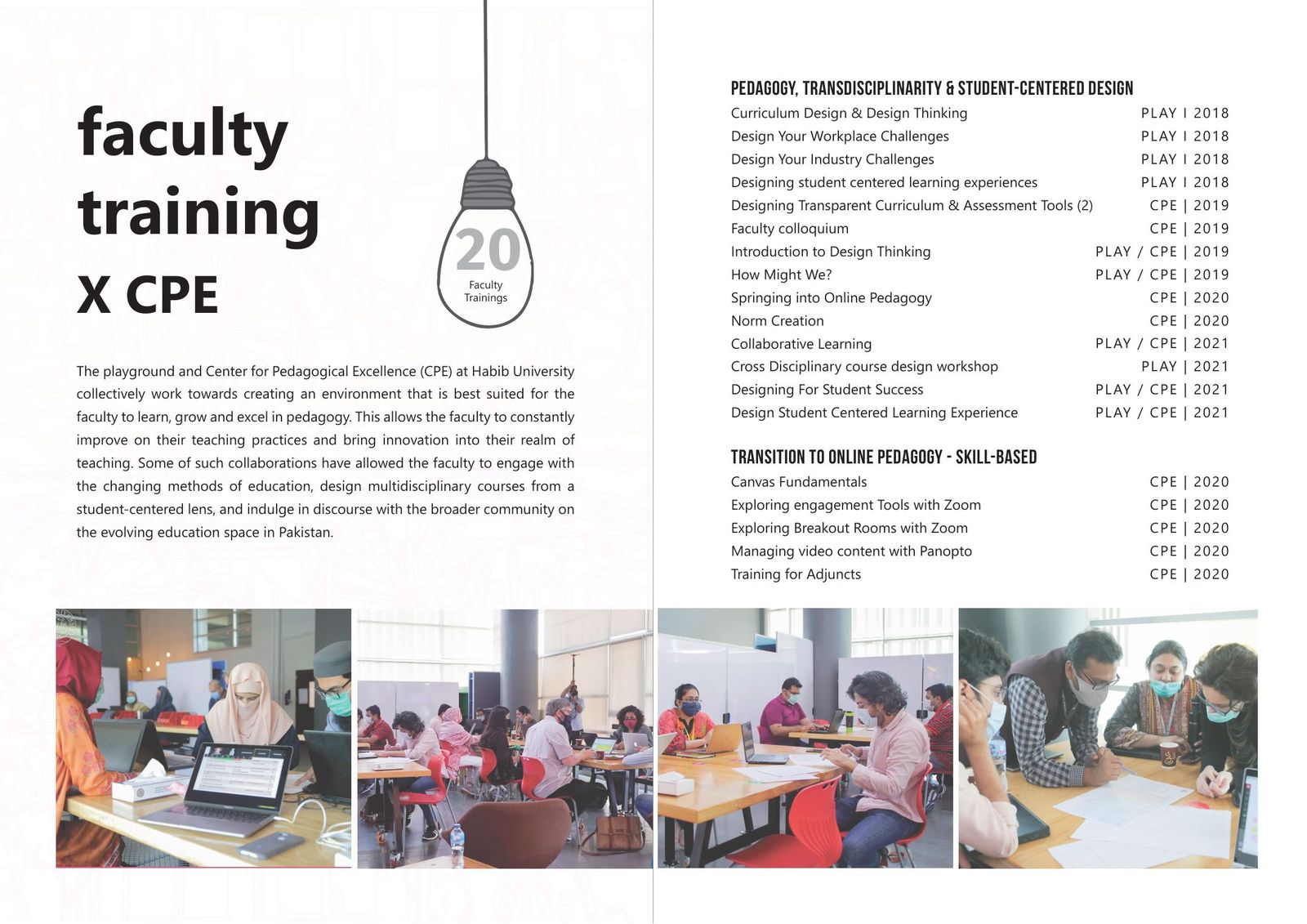 Faculty training, run with the Center for Pedagogical Excellence.