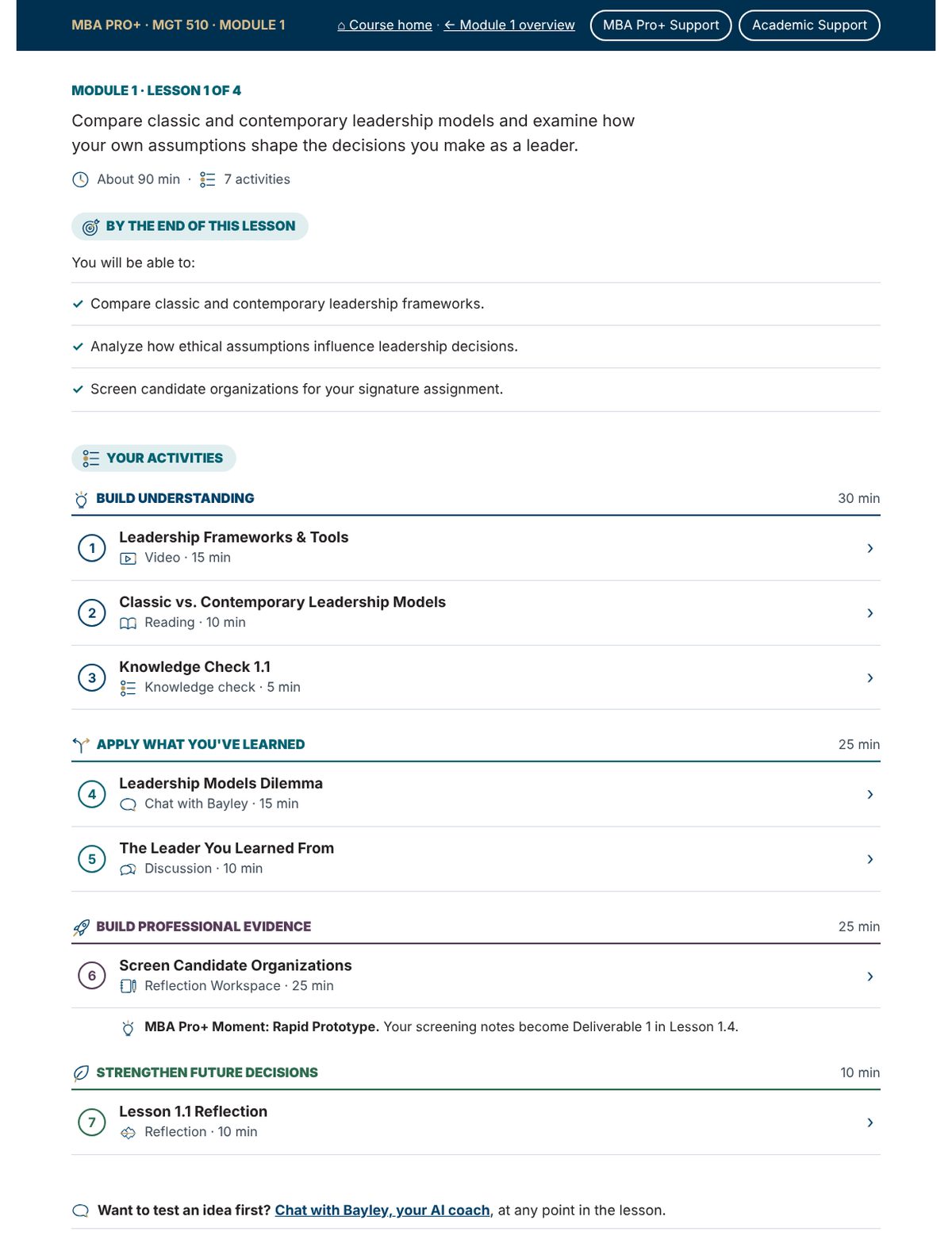 A lesson overview, with its activities grouped into four phases and timed.