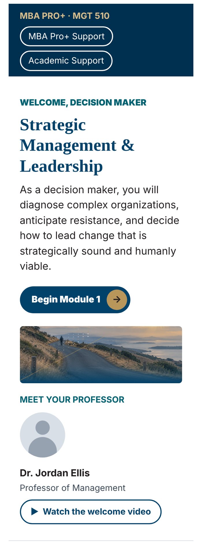 The Pro+ course home page on a phone.