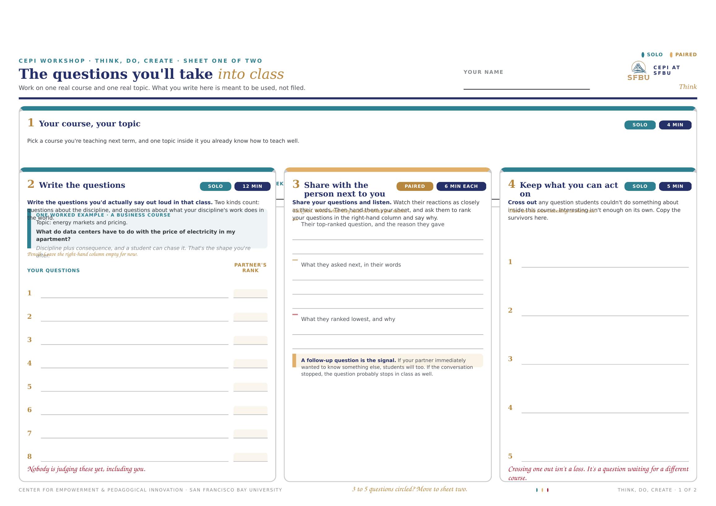 Workshop worksheet